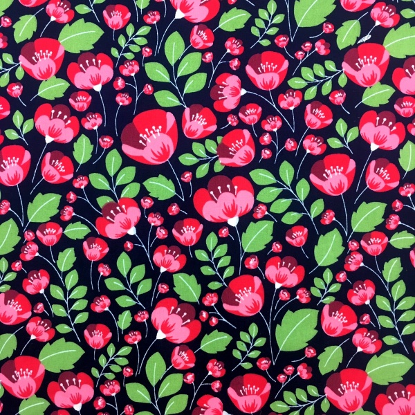 Floral Poplin Design 8 Navy/Red